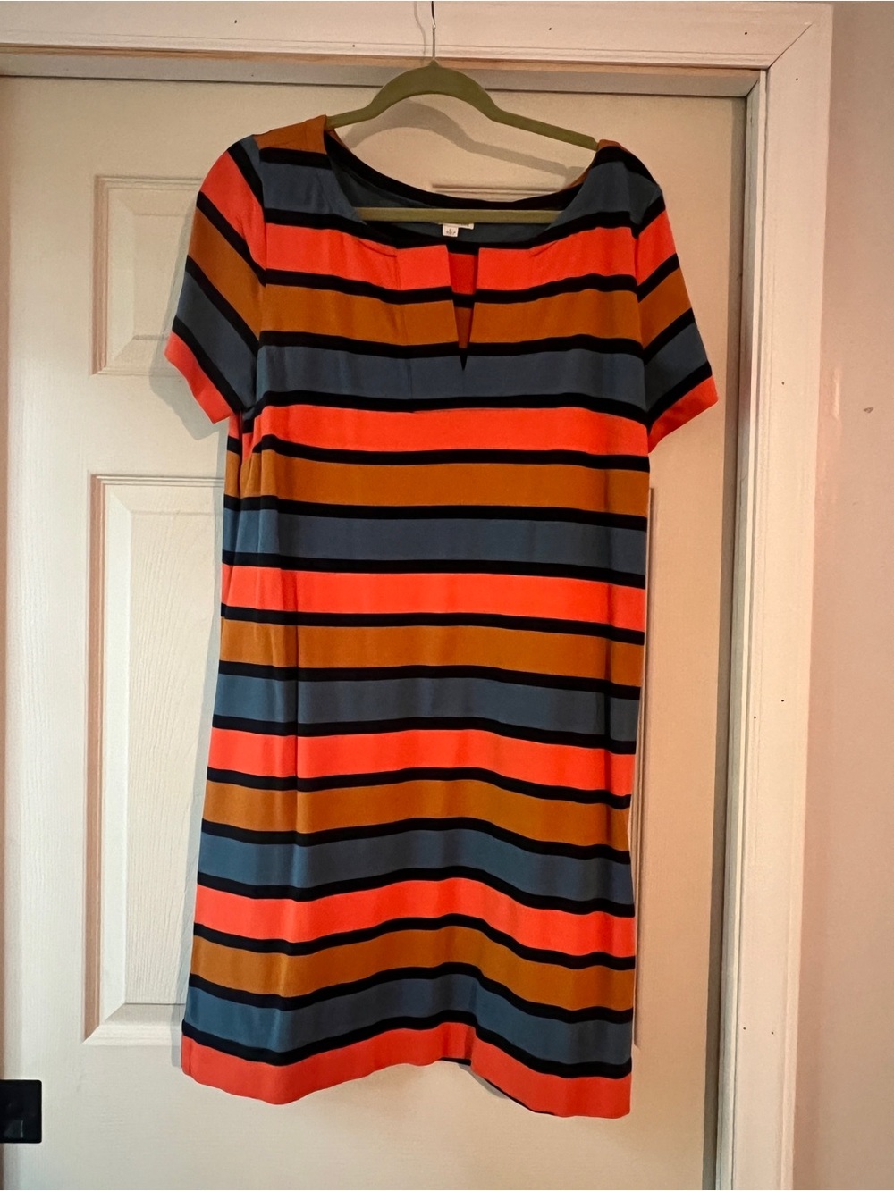 L.L. Bean Striped Crewneck Dress in orange, Mustard & Slate